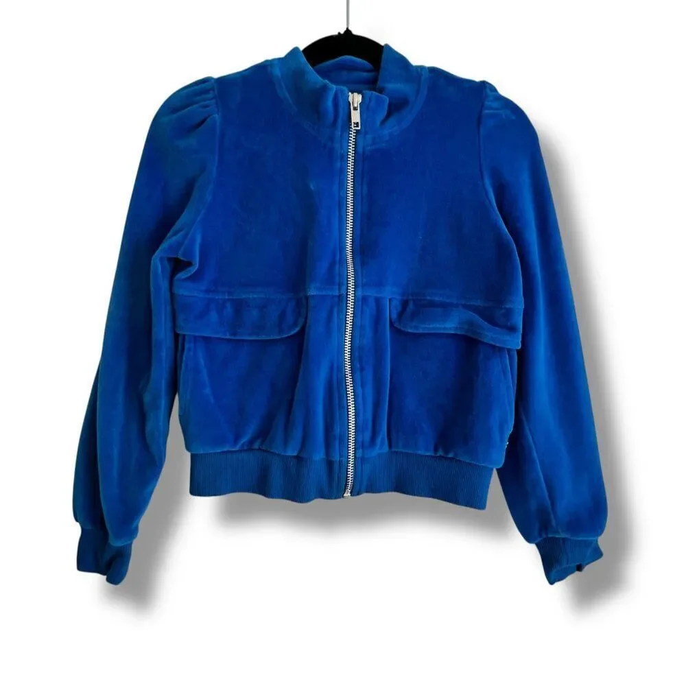 Molo Malika Velour Zip Up Cardigan Jacket - Lapis Blue Size 7Y